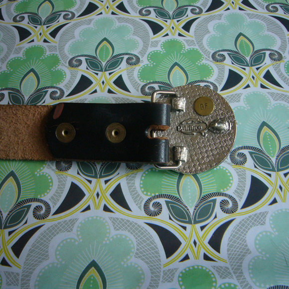 Beth Frank Brown Black Tooled Quality Leather Belt Inlay Pearl Floral Buckle main image 15